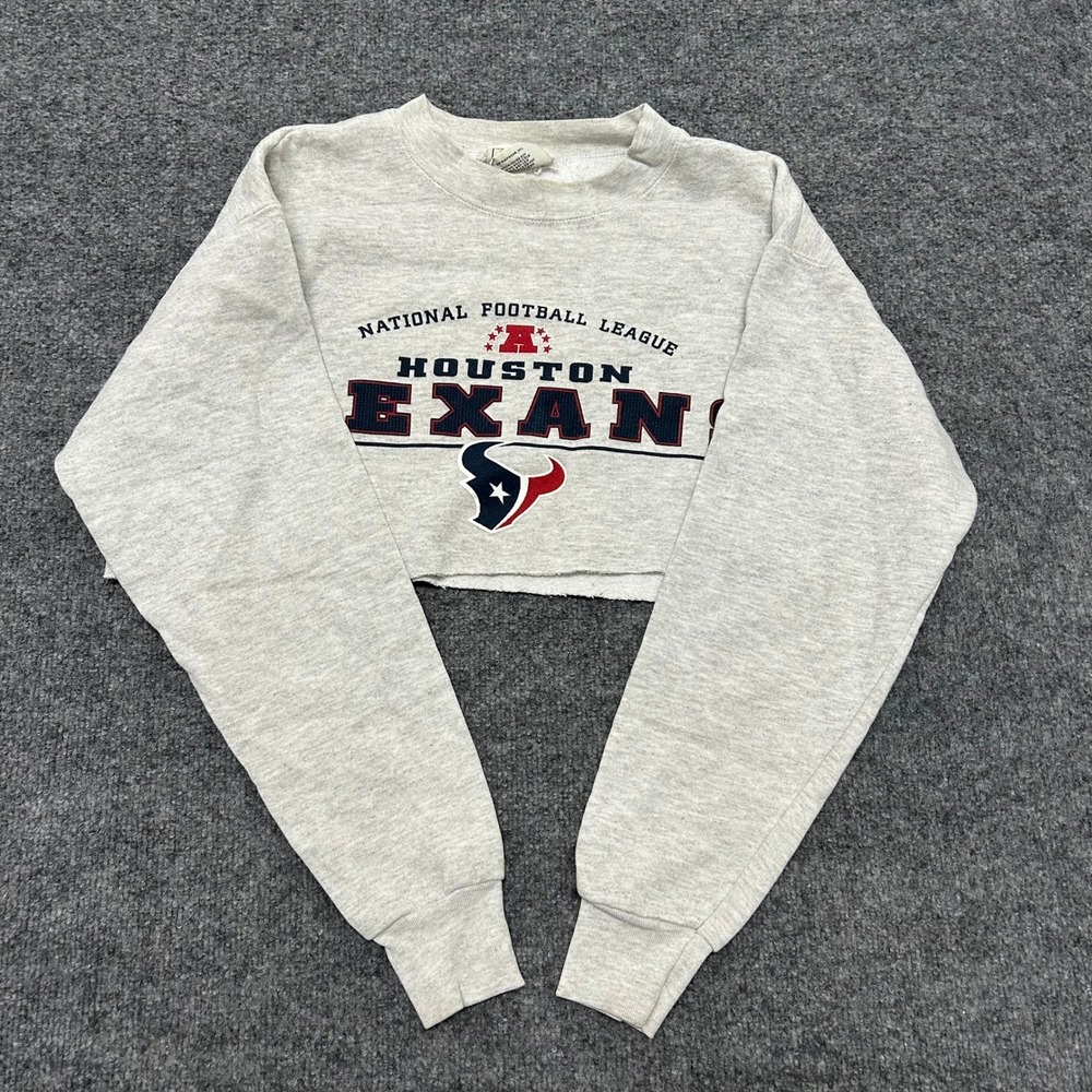 Lee Sport Sweatshirt Womens Size M Gray Houston Texans Cropped Raw Hem USA Made